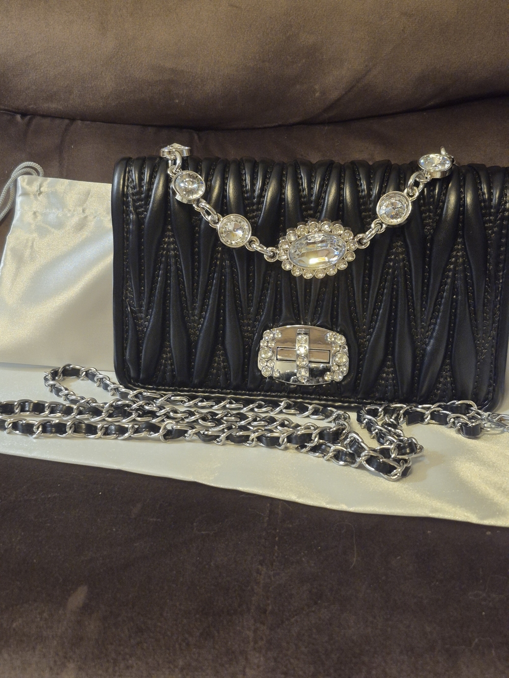 Black Wave Quilted Faux Leather Crossbody Bag